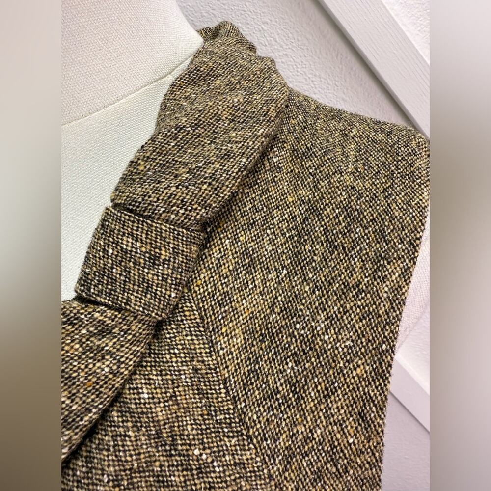 Club Monaco Tweed Sheath Dress Brown Wool Silk Blend Bow Neck Sleeveless Size 8 - Picture 4 of 11